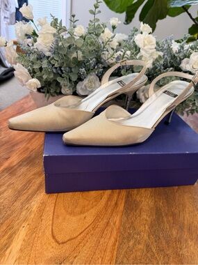 Stuart Weitzman Champagne Slingback Rhinestone Heel Pumps Size 7.5